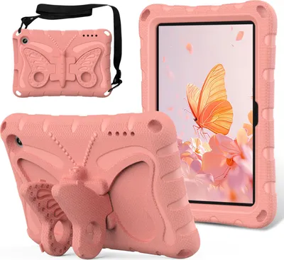Produktbild von Kinder Hülle für Amazon Fire HD 7" 2022 Leicht Stoßfeste EVA Kindgerechtes Schutzhülle mit Schultergurt, Schmetterlings-Ständer Pink