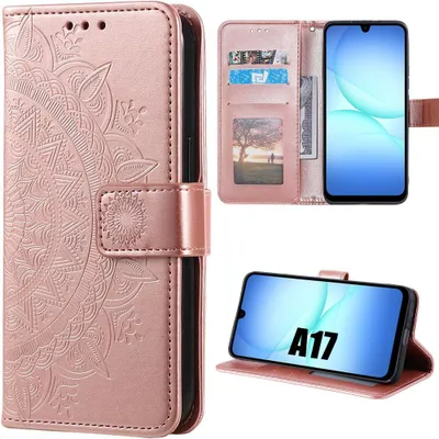 Image de Coque pour Samsung Galaxy A17 4G/5G, Protection Rabat Cuir Synthétique Anti-Rayures Design Floral Rose