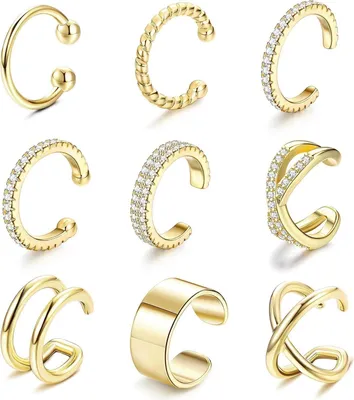 Image de Ear Cuff Set Femme Collier d'oreille Non Percé Plaqué Or Non Piercing Or Boucles d'oreilles