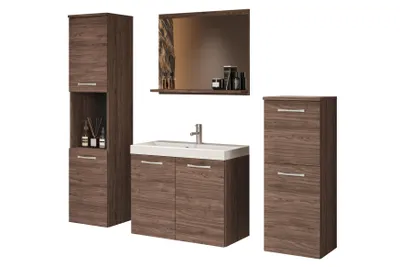 Produktbild von MINIO Badmöbel-Set "MOLO" mit Waschbecken, ohne LED-Beleuchtung  – Walnut Villa