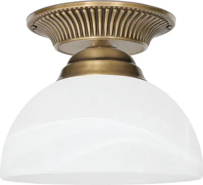 Produktbild von Messing Deckenlampe kompakt Alabaster Glas H18cm Ø19cm E27 Goldpatina 60W kleinere Räume Akzentbeleuchtung Metallbügel dezent