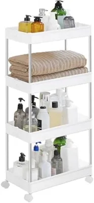 Produktbild von PolkaHome® Küchenwagen mit 4 Ablagen, Rollwagen, platzsparender Multifunktionstrolley für Küche, Bad oder Schlafzimmer - Weiß - 40 x 22 x