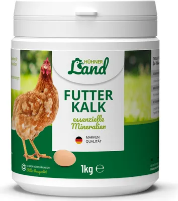 Produktbild von HÜHNER Land Futterkalk für Hühner 1kg – Essenzielle Mineralien für Starke Knochen und Feste Eierschalen, Natürliche Mischung aus Algenkalk und Calcium, Grit für Knochen- & Eibildung