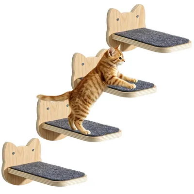 Productafbeelding van Solidchoice - Set van 4 Houten Kattenklimstappen voor Klimplatform