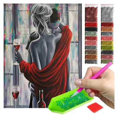 Produktbild von ARTULIO Diamond Painting Set - Romantisches Liebespaar mit Weinglas Motiv - 30 x 40 cm - 5D Crystal Art, Bilder DIY