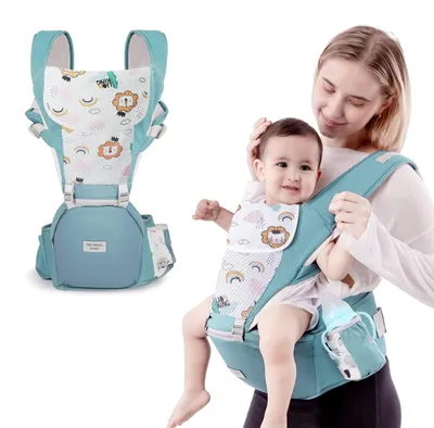 Immagine prodotto di Marsupio ergonomico per bambini con 6 posizioni di utilizzo, adatto dai neonati ai bambini più grandi, e regolabile