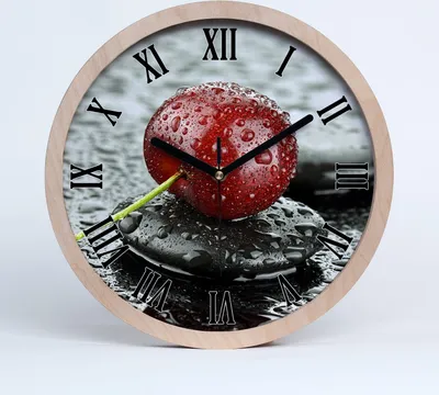 Produktbild von Holzuhr 25fi cm wanduhr - schwarze Spitzen - Kirsche im regen