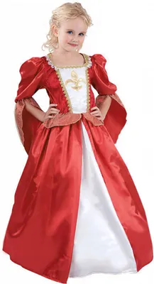 Produktbild von Edles mittelalterliches Königinnen-Kostüm für Mädchen rot-weiss-goldfarben S 4-6 Jahre (110-120 cm)