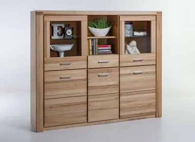 Produktbild von Vitrine Highboard Sideboard Tabea in Kernbuche geölt Teilmassiv Breite 155cm
