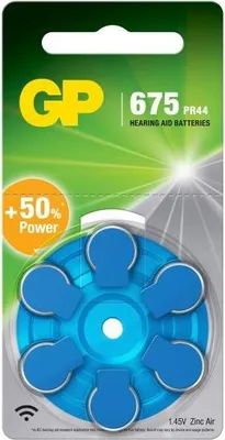 Zdjęcie produktu dla GP Batteries Hearing Aid ZA675, Jednorazowa bateria, PR44, Cynkowo-powietrzna, 1,4 V, 6 szt., 5,4 mm