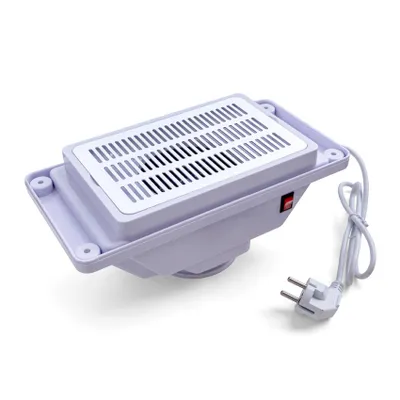 A white nail dust collector with a power cord and plug.