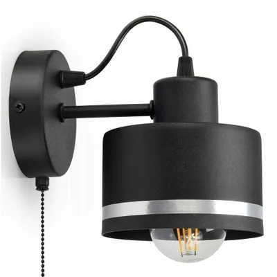 Obrázek produktu pro LUXOLAR Nástěnné svítidlo s vypínačem LED kovové stínidlo černo-chromové E27 60W - nástěnné interiérové svítidlo do obývacího pokoje, kuchyně - nástěnné osvětlení, klasický design