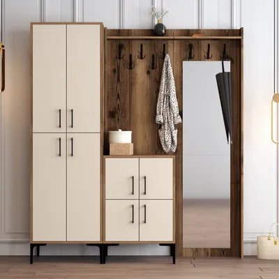 Obrázek produktu pro Skye Decor, Berlin ABC - ořech, krémová, předsíňový stojan, ořech, dřevotřísková deska se 100 % melaminovým povrchem, 180 x 35 x 200 cm