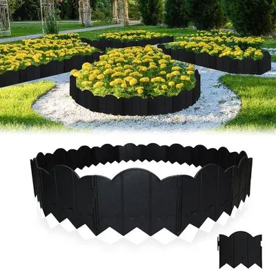 Produktbild von Kunststoffrasenkante, 30 Stück, flexible Beetumrandungen, robuste Kunststoffbeetumrandungen für Gartenbeete, Baumumrandungen, Rasenumrandungen - einfach einzuschlagen, schwarz, 6,3 m