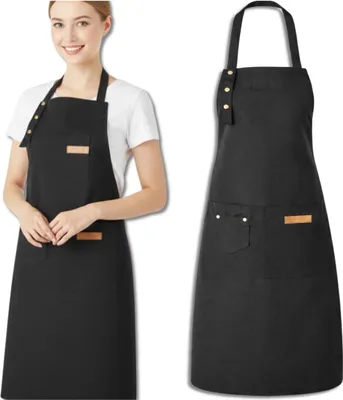 Produktbild von EDIBAZZAR | Küchenschürze für Damen und Herren, wasserdicht, schwarz, mit Taschen