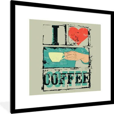 Produktbild von MuchoWow® MuchoWow® Gerahmtes Poster Kaffee - Zitate - Vintage - Ich liebe Kaffee - Sprichwörter 40x40 cm - Poster mit zchwarzem Bilderrahmen - Poster - Plakat im Rahmen