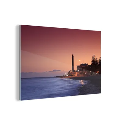 Obrázek produktu pro MuchoWow® Obrazy na skle - Nástěnné obrazy - Fotografie na skle Maják Maspalomas na ostrově Gran Canaria 30x20cm Nástěnná dekorace ze skla - akrylová malba na