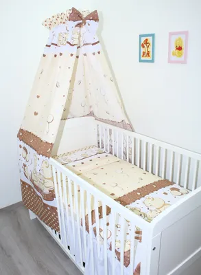 Produktbild von 4 Teiliges Baby Bettset Bettwäsche mit Himmel Vollstoff - Bettausstattung - ON-01. Sweet Braun