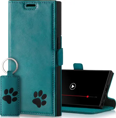 Image de Étui SURAZO pour Samsung Galaxy S23 Ultra : étui en cuir véritable avec protection RFID  [fonction support, compartiment pour cartes] Étui à rabat en cuir (turquoise)