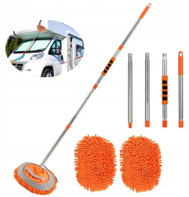 Produktbild von Teleskopische Auto-Waschbürste mit 2 Mikrofaser-Köpfen, 157 cm