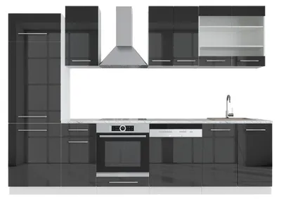 Produktbild von Küchenzeile Vicco Fame-Line Anthrazit Hochglanz/Weiß 300 cm , AP Marmor, Model 42482