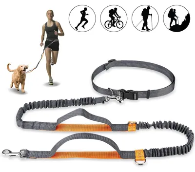 Immagine prodotto di Guinzaglio per cani a mano libera con cintura addominale, elastico bungee retrattile, riflettente, adatto per cani fino a 110 kg, colore arancione