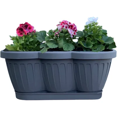 Produktbild von 1er Set 40cm Blumenkasten Balkonkasten Pflanzkasten Anthrazit im Wellendesign inkl. passenden Bewässerungsuntersetzer