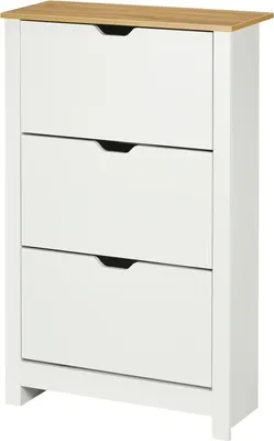 Produktbild von Schuhschrank Schuhkipper Schuhregal Mit 3 Klappen Für 18 Paar Schuhe Platzsparend Schuhständer Weiß+Natur 72 X 26 X 112 Cm