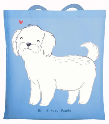 Produktbild von Mr. & Mrs. Panda canvas tasche Malteser Moment - Sky Blue - Geschenk, Tote Bag, Tragetasche, Schultasche, Einkaufstasche, Laptoptasche
