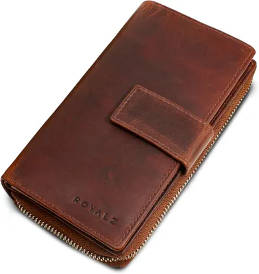 Produktbild von ROYALZ 'Viola' Damen Geldbörse Leder groß Echtleder, langes Portemonnaie mit 10 Kartenfächern, RFID Schutz, Vintage Design, viele Fächer