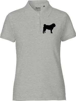 Produktbild von Huuraa Damen Polo Shirt Mops Silhouette XL Sport Grey Bio Baumwolle Fairtrade Poloshirt Geschenkidee