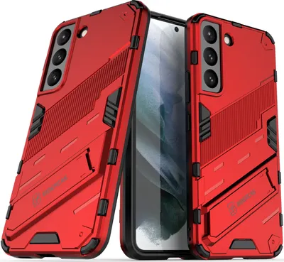 Immagine prodotto di Custodia per Samsung Galaxy S22 Custodia protettiva ibrida in PC TPU antiurto con funzione stand Rosso