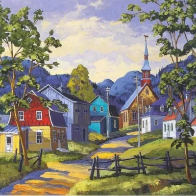Obrázok produktu pre Obraz podľa čísel, motív: Osada, hory, rozmery 50x40 cm, umiestnený na ráme
