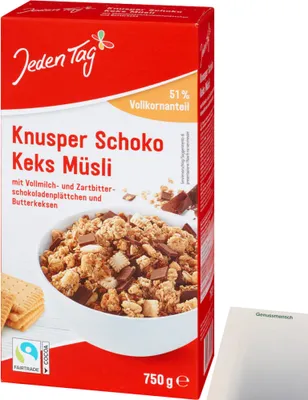 Produktbild von Jeden Tag Knusper Schoko Keks Müsli (750g Packung) + usy Block