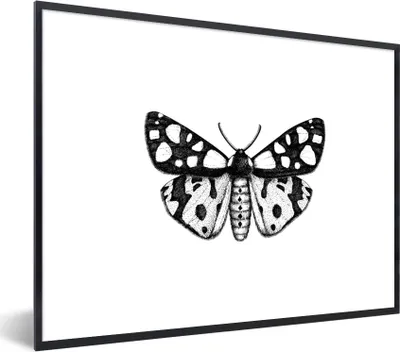 Produktbild von MuchoWow® Gerahmtes Poster Schmetterling - Vintage - Schwarz und weiß 80x60 cm - Poster mit Schwarzem Bilderrahmen Wandposter Rahmen Foto Bilder - Schwarzem - Mit Gestell