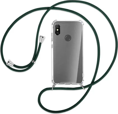 Produktbild von Handykette Backcover-Schutzhülle mit Band (Metall silberfarben) für Xiaomi Redmi Note 6 Pro - dunkelgrün