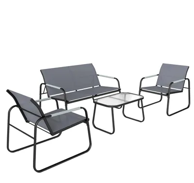 Immagine prodotto di Set 4 Pezzi da Giardino con Divano 2 Posti 2 Sedie e Tavolino Struttura in Metallo Grigio