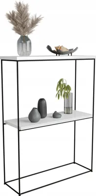 Zdjęcie produktu dla Konsola metalowa toaletka stolik półka stojąca loft biały połysk 60x20h80