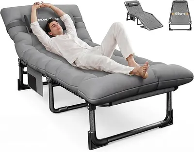 Imagen del producto de Camas de camping, camas plegables, tumbonas con cojín, tumbonas de jardín con respaldo ajustable, tumbonas para playa y camping, para uso en exteriores | Gris