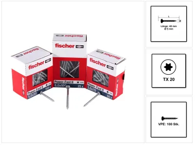 Zdjęcie produktu dla Fischer 670438, Śruba, Metal, Drewno, Ogólna użyteczność, Pełen gwint, Torx
