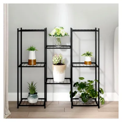 Produktbild von Blumenständer 83 x 25 x 80 cm Schwarz aus Eisen, Dekoration für Innen- und Außenmöbel