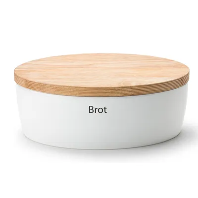 Produktbild von Continenta Brottopf Oval Brotkasten aus weißem Keramik mit Holzdeckel
