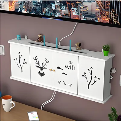 Image de Boîtier de rangement Wi-Fi mural, armoire murale pour routeur – Aucun perçage nécessaire – Cache pour routeur – Armoire pour routeur Wi-Fi – Montage mural, 62 x 24 x 12 cm, blanc