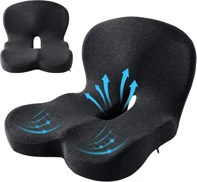 Produktbild von PolkaHome® Orthopädisches Sitzkissen mit Rückenlehne, ergonomisches Kissen für Auto, Bürostuhl, Memory Foam, Steißbeinkissen,