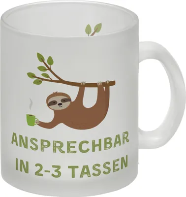Produktbild von Faultier mit Kaffee Glas Tasse mit Spruch Ansprechbar in 2-3 Tassen