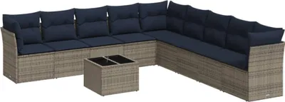 Produktbild von vidaXL 10-tlg. Garten-Sofagarnitur mit Kissen Grau Poly Rattan
