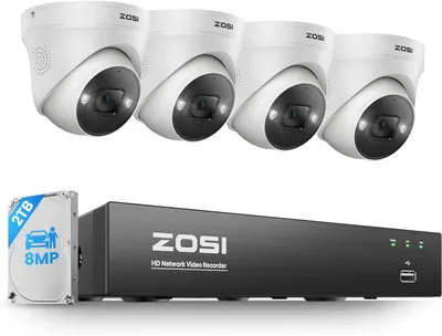 Produktbild von ZOSI 4K PoE Überwachungskamera Set Aussen mit 8MP Domekamera, 8CH NVR und 2TB Festplatte