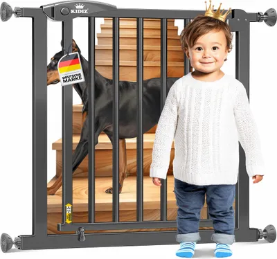 Produktbild von KIDIZ® Schutzgitter für Treppen | Tür, Auto Close Kindertreppengitter ohne Bohren | 90° Stop, Absperr Türschutzgitter, schwenkbare Trennwand, Treppenschutzgitter, Klemmen