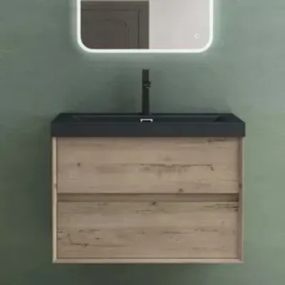 Produktbild von Mai & Mai Badmöbelset Badezimmermöbel Waschbeckenunterschrank 2 Schubladen mit Soft-Close inkl. Anthrazit Waschbecken Eiche Greige 76,5 cm Rimo