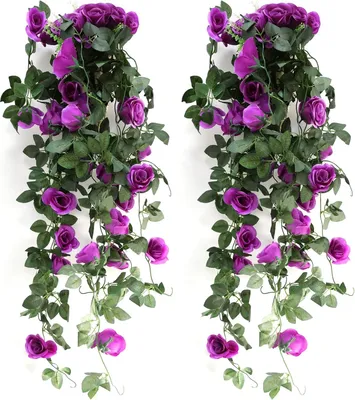 Produktbild von Kunstpflanzen Efeu 90 cm - Set von 2 - Hängende lila Kunstseidenpflanzen für drinnen und draußen